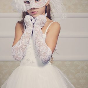 Comsite Masquerade Costumes and Masks Girls' White Dress with Mask and Long Gloves